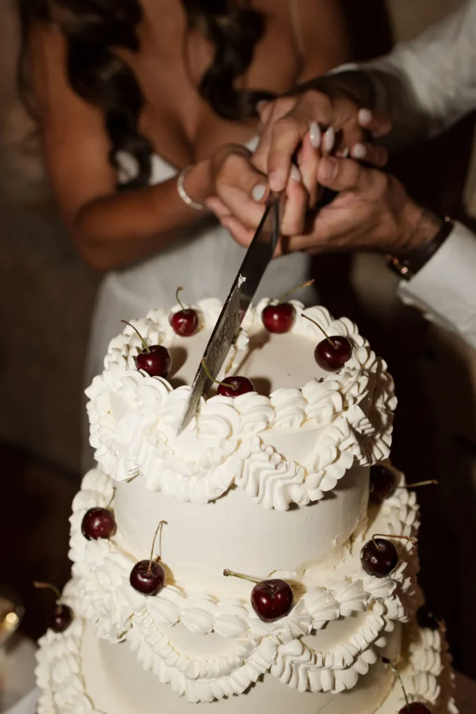 white wedding cake cherry french wedding style