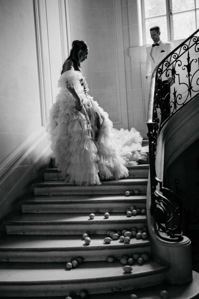 Prunay Theatre of Real Life n.reznik bride groom candid shot vintage stairs black white photo