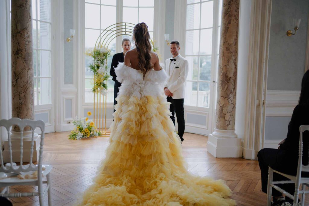 Prunay Theatre of Real Life n.reznik ceremony bride walking groom officiant inside venue